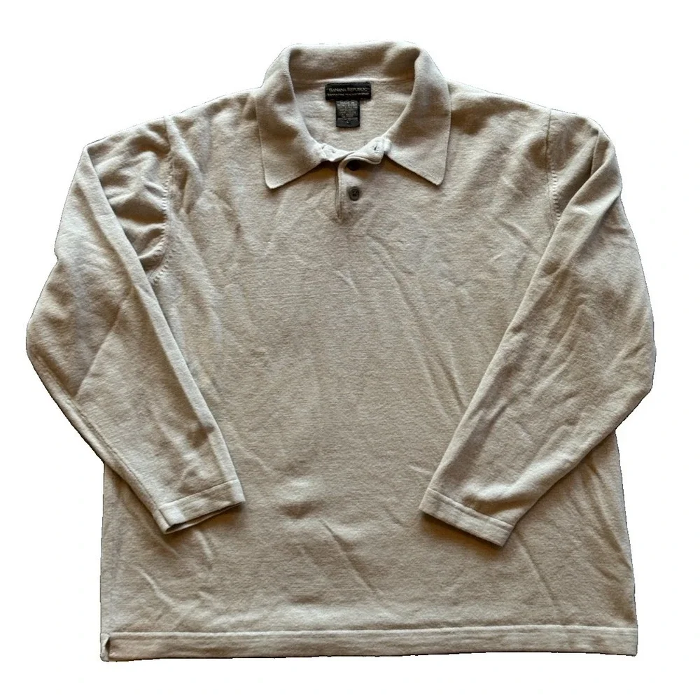Banana Republic Extra Fine Italian Merino Wool Polo Sweater Men's L Beige